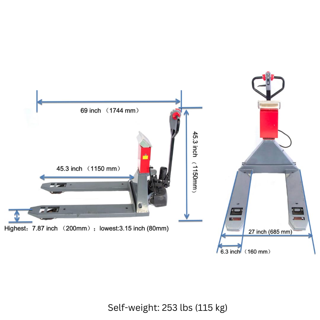 Electric Walkie Pallet Jack with Built-in Scale - 4400 lbs Capacity, 45.3