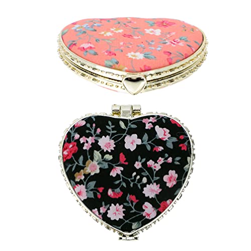 Heallily 2-Pack Heart Shaped Travel Makeup Mirrors - Foldable Compact Mirror for Women, Portable Vanity Mirror for Purse, Gym, Office & Travel