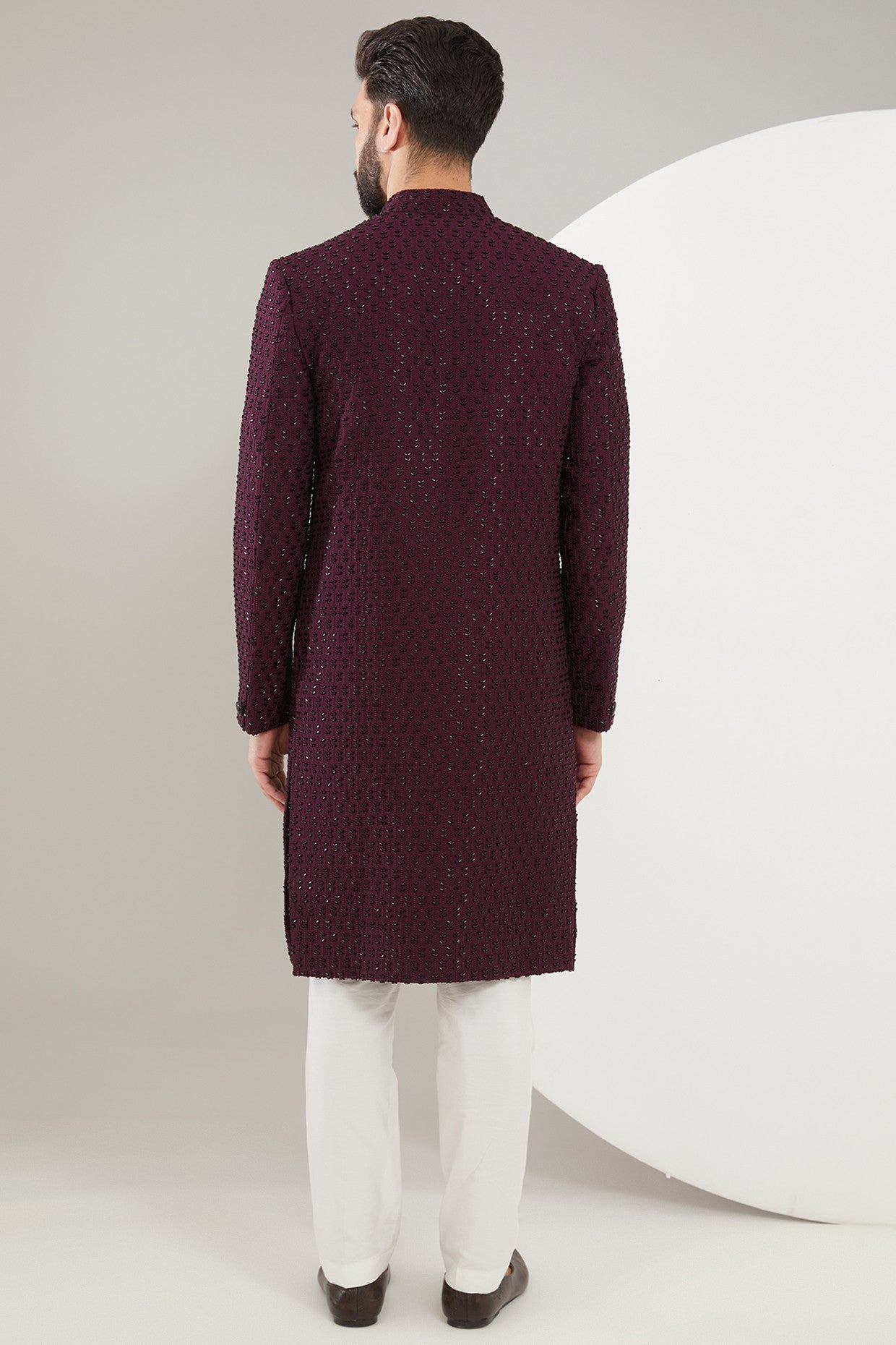Elegant Maroon/Wine Cut Dana Sherwani for Men - Perfect for Weddings, Festivals & Special Occasions