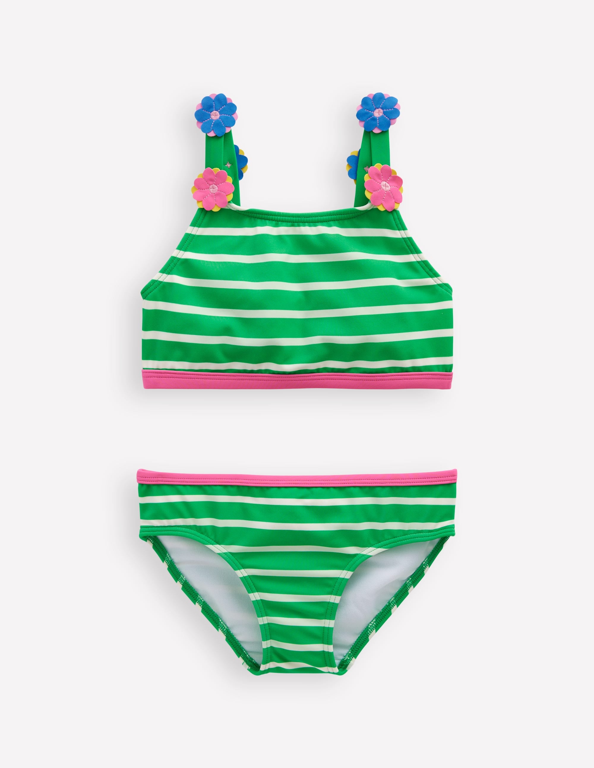 Applique Strap Bikini Set - Sapling Green Striped Heart Design Swimwear for Women | Perfect for Beach Vacations, Pool Parties & Summer Getaways