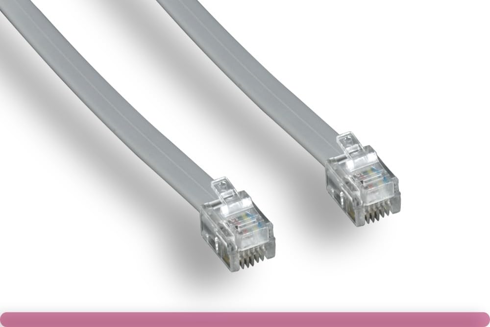 RiteAV 2FT (0.6M) RJ12 Male to RJ12 Male 6P6C Straight Data Phone Line Cable - Gray | for Telephone Systems, POS Terminals & Network Equipment Connectivity