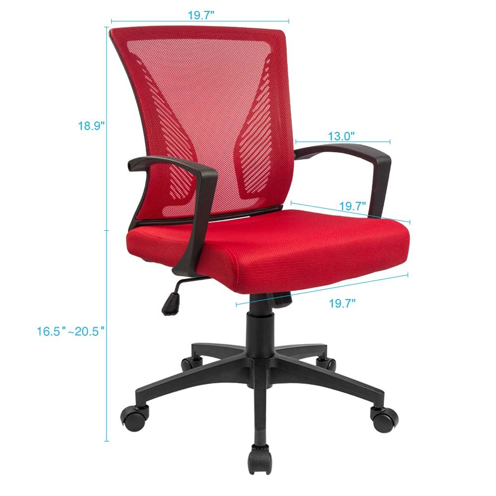 Furmax Ergonomic Mesh Office Chair with Lumbar Support & Adjustable Armrests - Mid Back Computer Desk Chair for Home & Office (Red) - Perfect for Long Hours of Work & Gaming