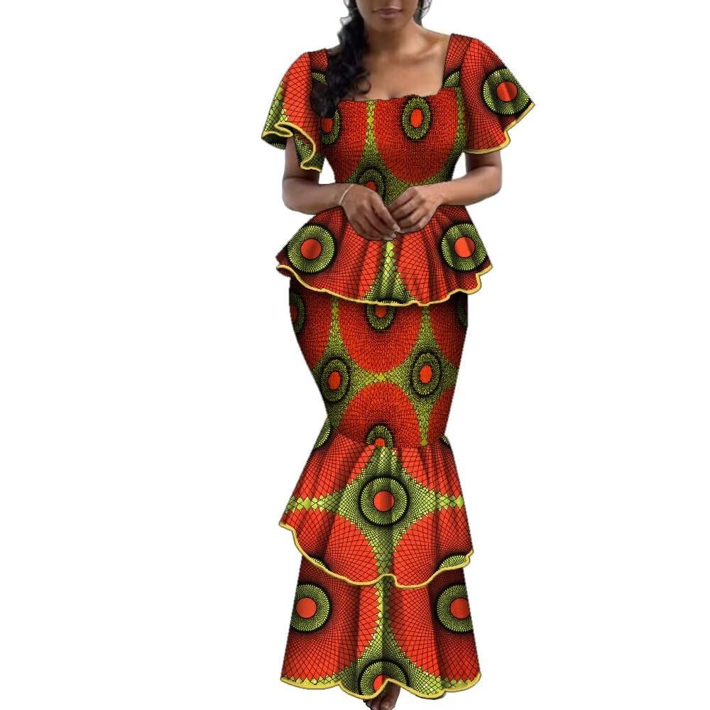 African Print Two Piece Skirt Set for Women - Traditional Ankara Dresses with Full Elastic Waist - Elegant Outfit for Parties, Weddings & Cultural Events