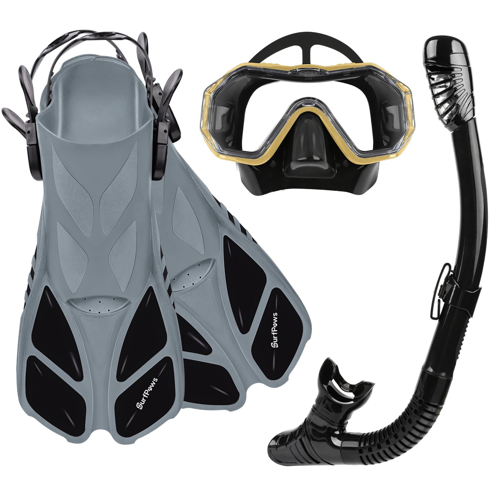 Premium Snorkeling Gear Set - Adjustable Short Fins, Anti-Fog Snorkel Mask & Dry Top Snorkel (3-Piece) with Travel Bag - for Adults, Men & Women - Perfect for Swimming, Diving & Ocean Adventures
