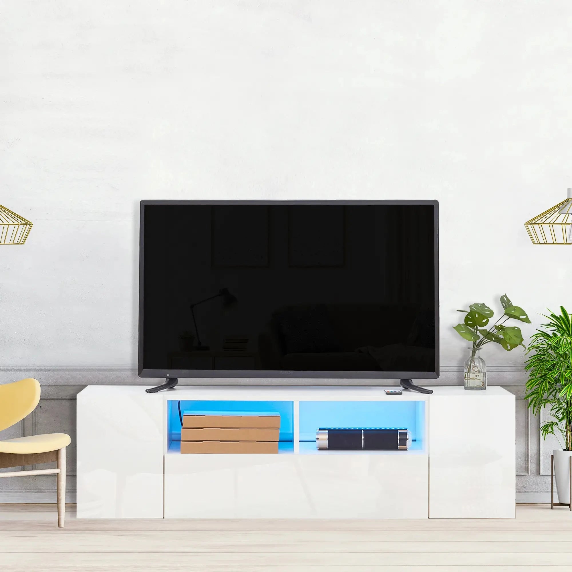 Modern TV Stand with LED Lights & Storage Shelves - 4 Color Options for Living Room, Bedroom & Home Theater Setup