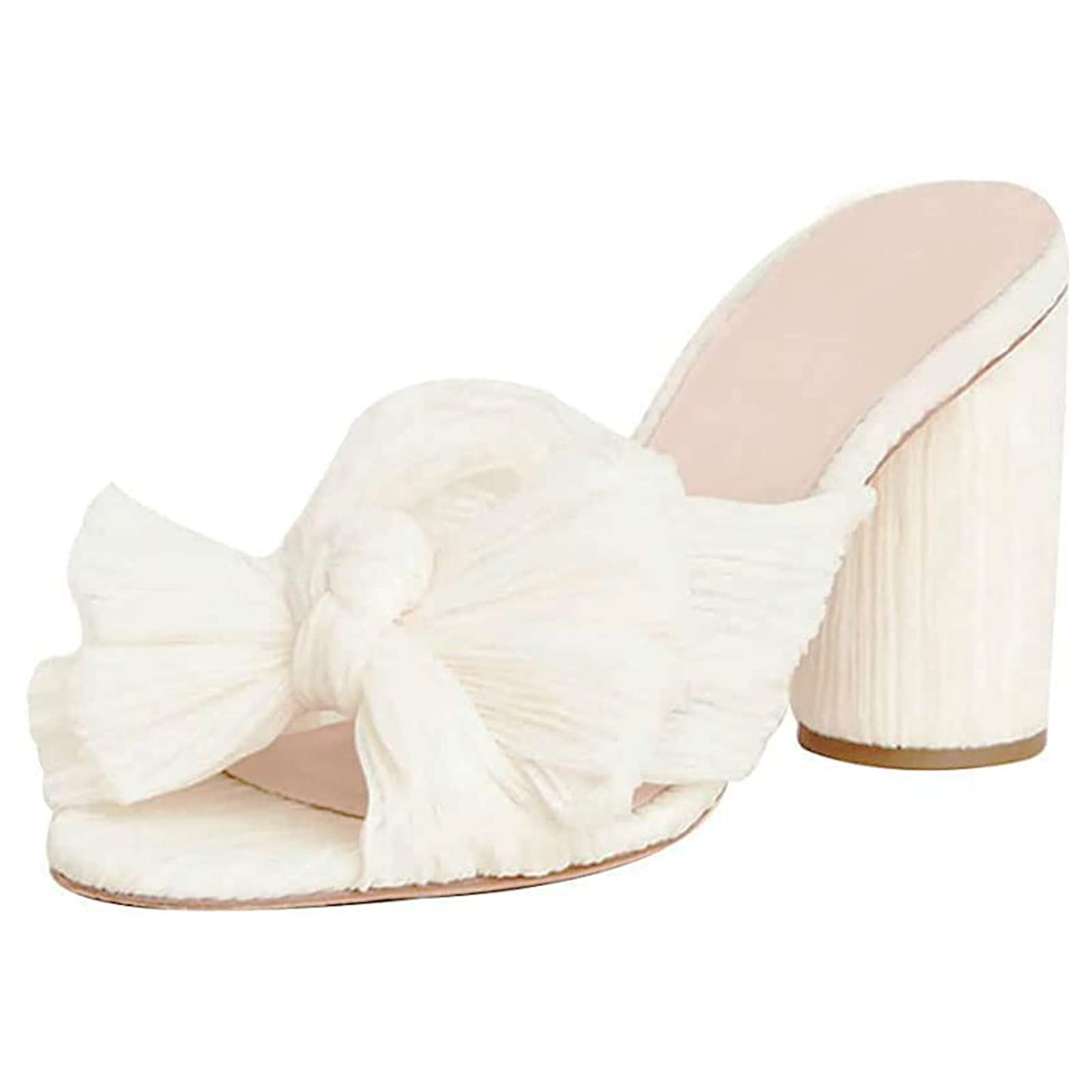 Women's Chunky Block Heel Bow Knot Mules - Square Toe Slip On Sandals for Wedding, Party & Special Occasions | Comfortable Dress Shoes for Bridal Shower, Cocktail Events & Evening Outings