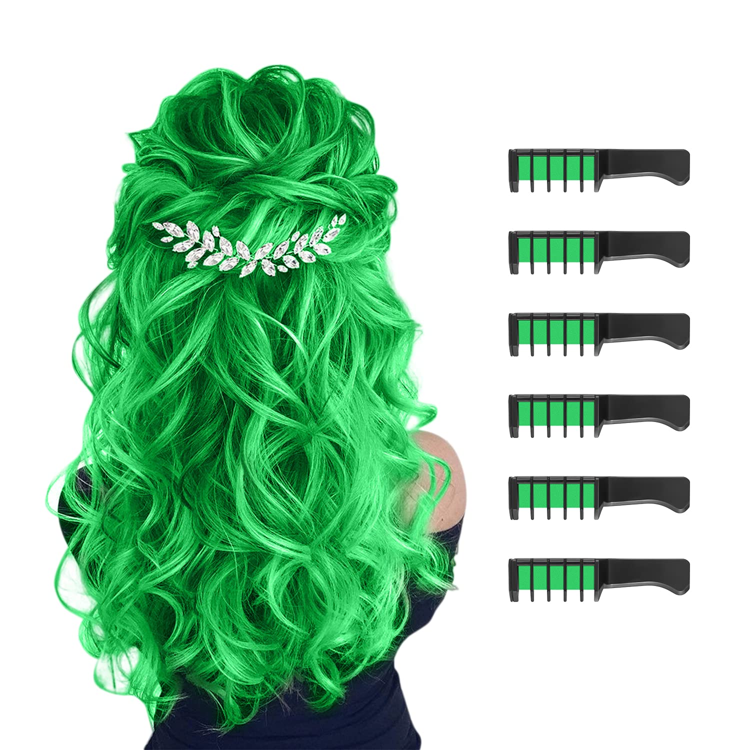MSDADA Washable Green Hair Chalk for Kids - Temporary Hair Color Dye for Girls Age 6-12 | Non-Toxic DIY Hair Makeup Kit for Birthday Parties, Halloween & Christmas Gifts | Fluorescent Hair Chalk Comb for Creative Play & Costume Dress-Up