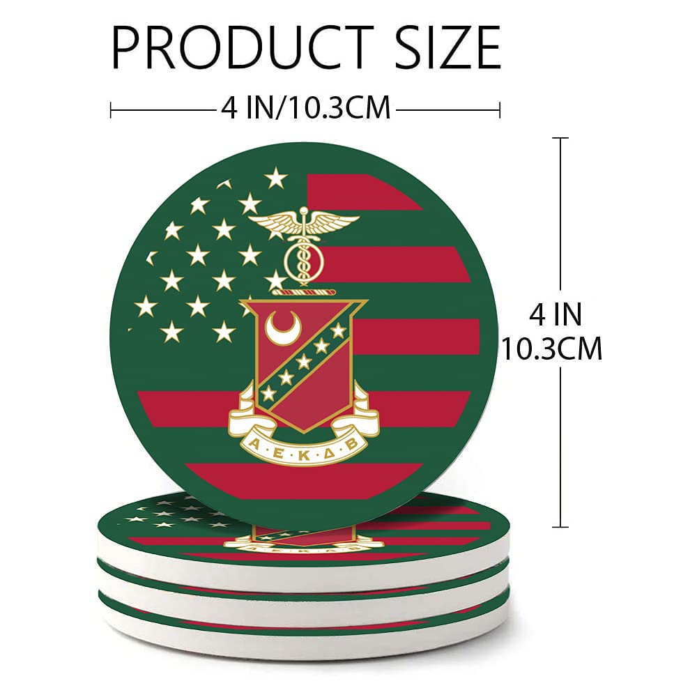 Kappa Sigma Fraternity Ceramic Drink Coasters with Cork Base & Metal Holder - Set of 8 for Coffee Table, Bar, or Office - Absorbent & Durable for Hot/Cold Beverages