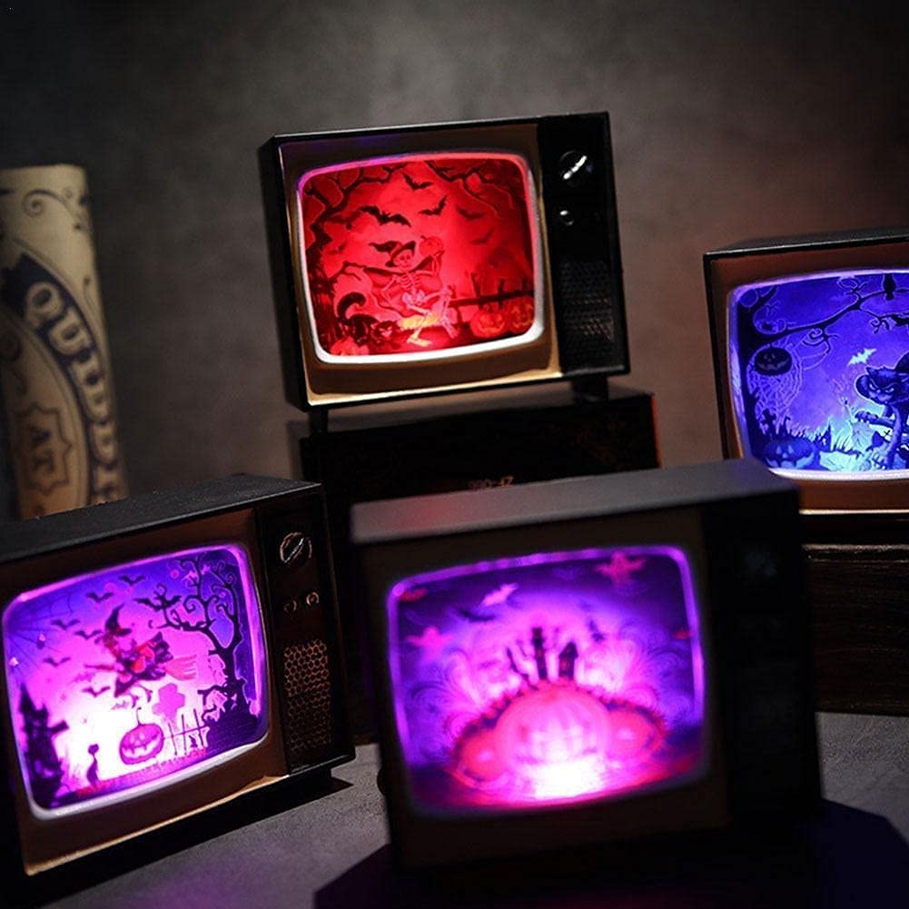 ZCX Halloween Retro TV LED Light Electronic Lantern - Spooky Skeleton Decor for Halloween Party, Haunted House & Outdoor Scene Lighting - Vintage Halloween Props & Scary Decoration