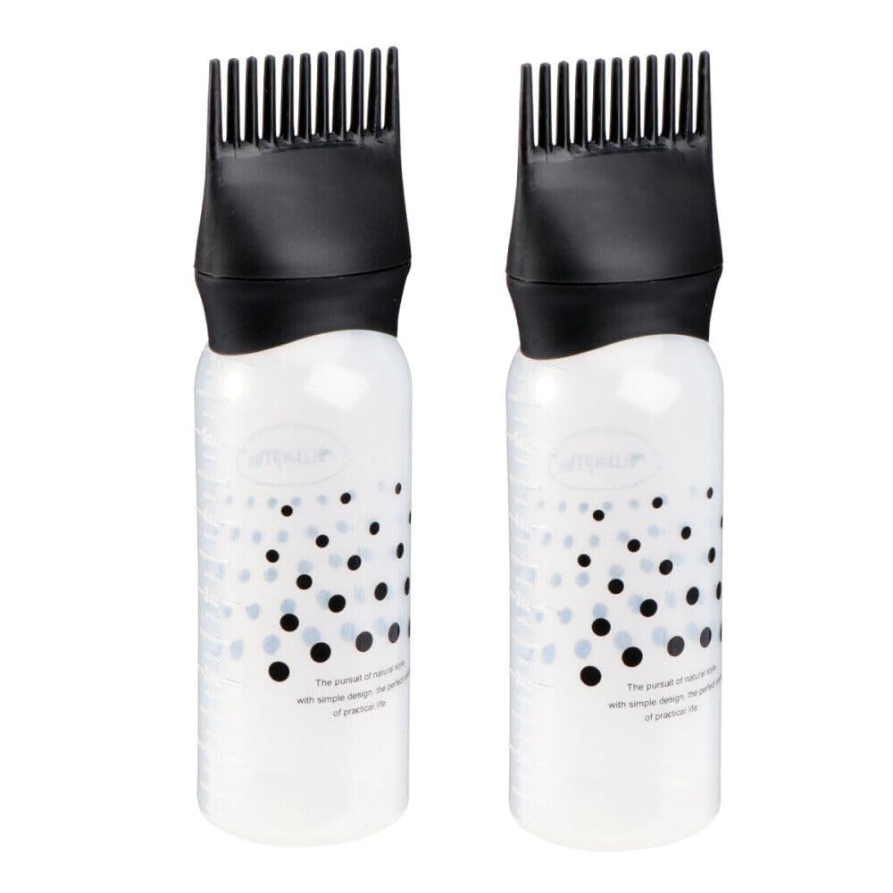 Ghelonadi 2 Pack 6oz Hair Dye Applicator Bottles with Root Comb & Graduated Scale - Perfect for At-Home Hair Coloring, Salon Treatments & DIY Hair Care (Black)