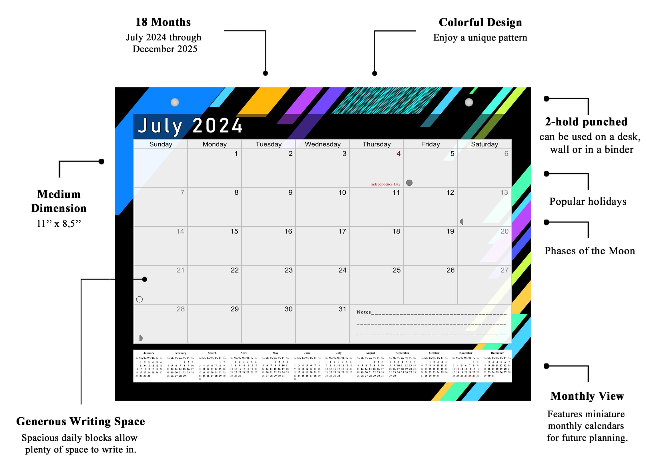 2024-2025 18-Month Magnetic & Desk Calendar - Wall/Desktop Planner with Stickers - Perfect for Office, Home, School & Gift Giving (Edition #13)