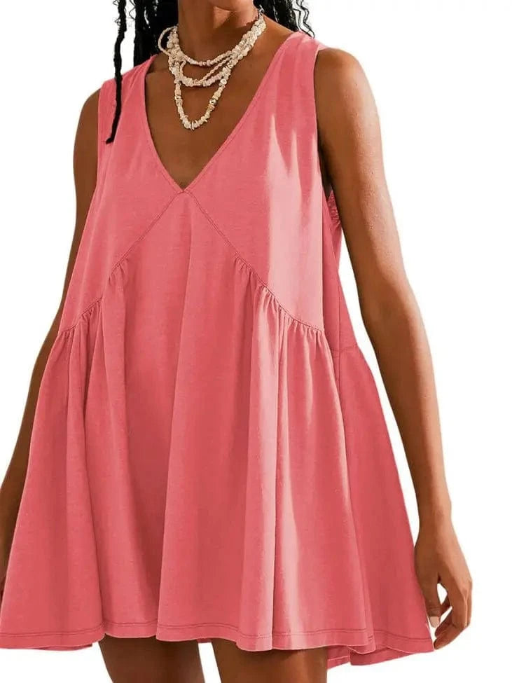 Women's Sleeveless Pink Vest Dress - Casual Summer Outfit for Beach, Party & Everyday Wear