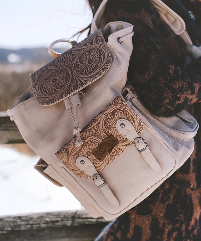Wrangler Floral Tooled Concealed Carry Backpack for Women & Men - Tactical EDC Hiking Daypack with Hidden Gun Pocket - Perfect for Outdoor Adventures, Travel & Everyday Use