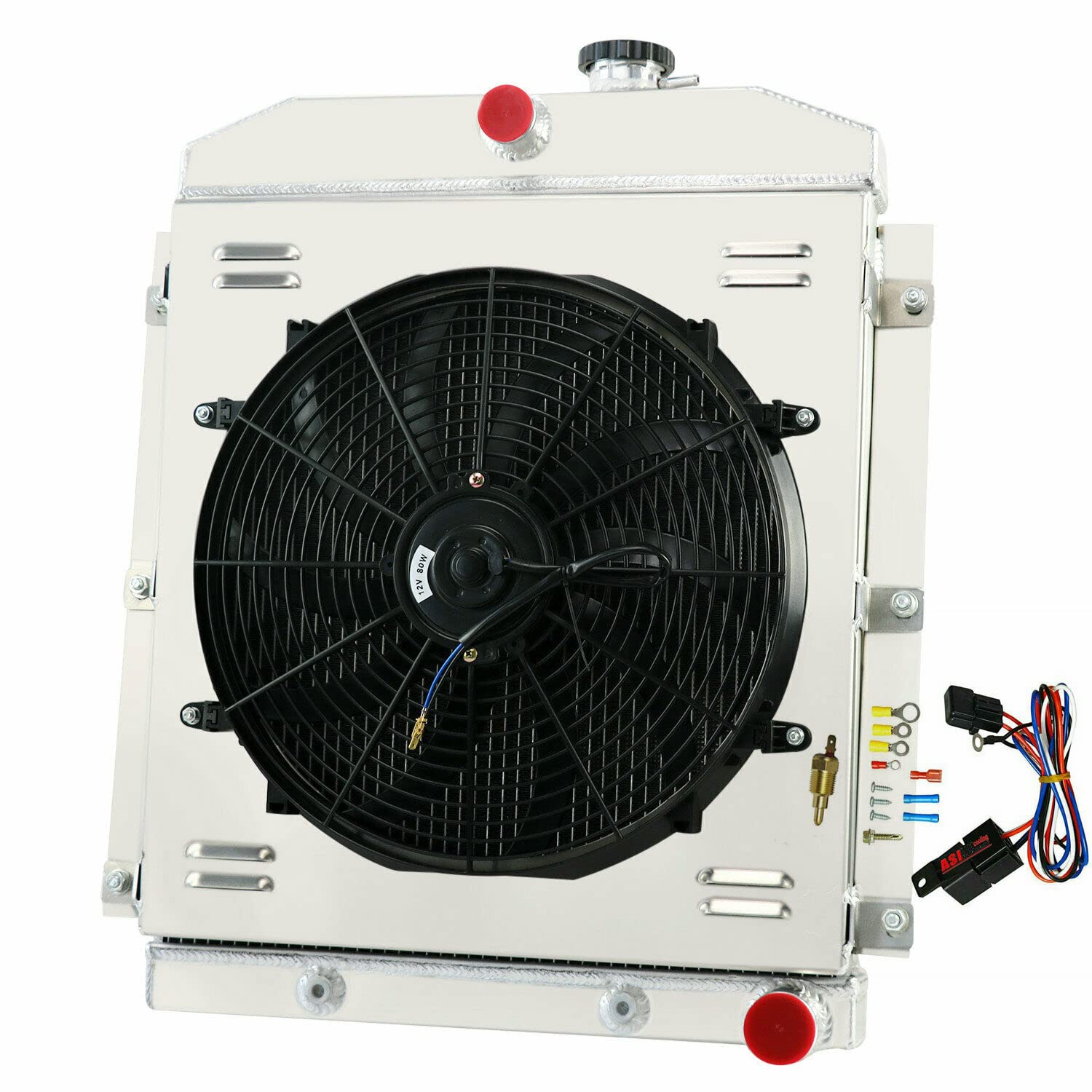Alloyworks 3-Row Aluminum Radiator with Fan Shroud & Relay Kit for 1947-1954 Chevy Truck 3100/3600/3800/3900 Pickup - High Performance Cooling System for Classic Car Restoration & Hot Rod Builds