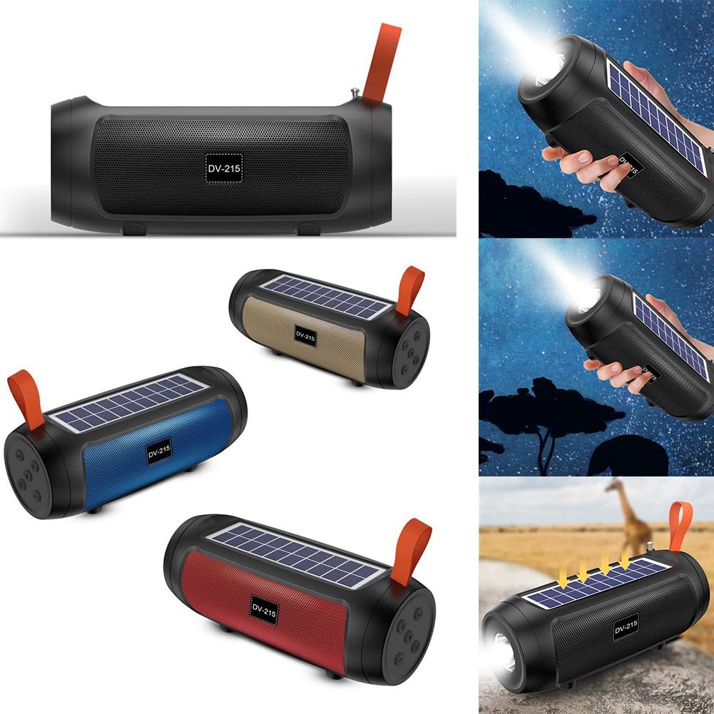 Portable Solar Bluetooth Speaker with Flashlight & Card Slot - Wireless Outdoor Boombox for Camping, Beach, Hiking (Blue)
