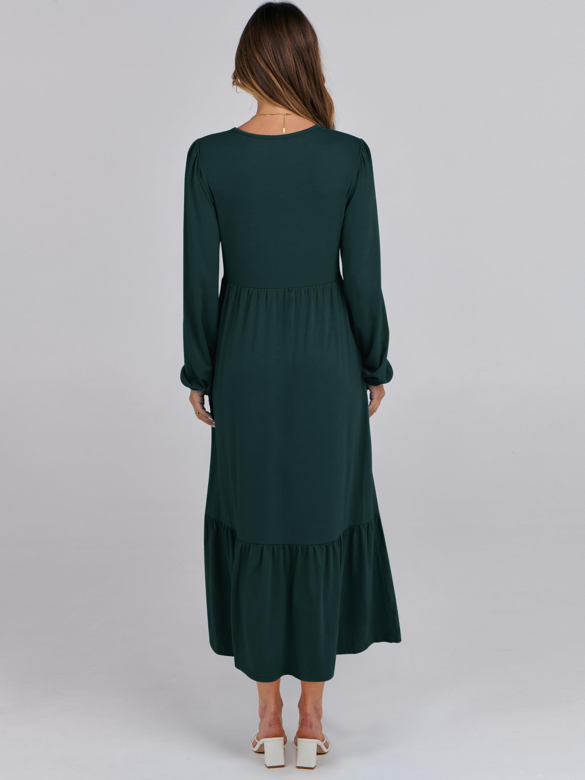 ANRABESS Women's Casual Long Sleeve Midi Dress - 2025 Spring Crewneck A-Line Tiered Flowy Loose Dress with Pockets | Trendy Everyday Wear for Work, Date Night & Vacation