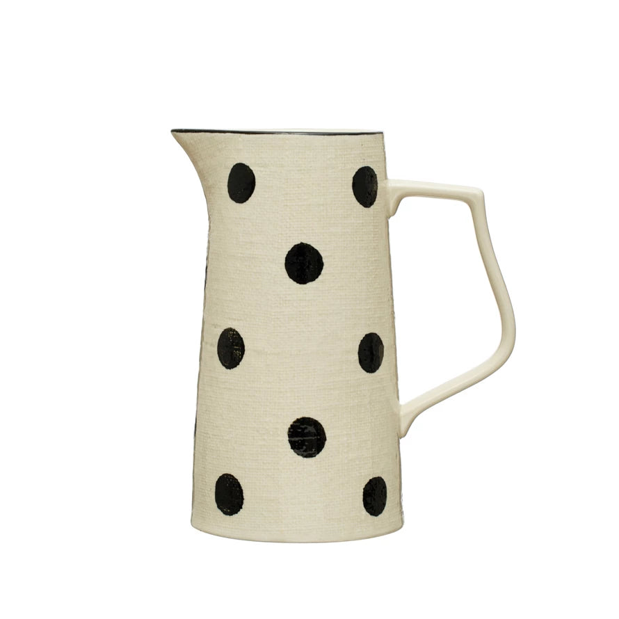 Black & Cream Stoneware Pitcher - Elegant Handcrafted Ceramic Water Pitcher for Home, Kitchen, and Dining Decor | Perfect for Serving Beverages, Iced Tea, Lemonade, and More