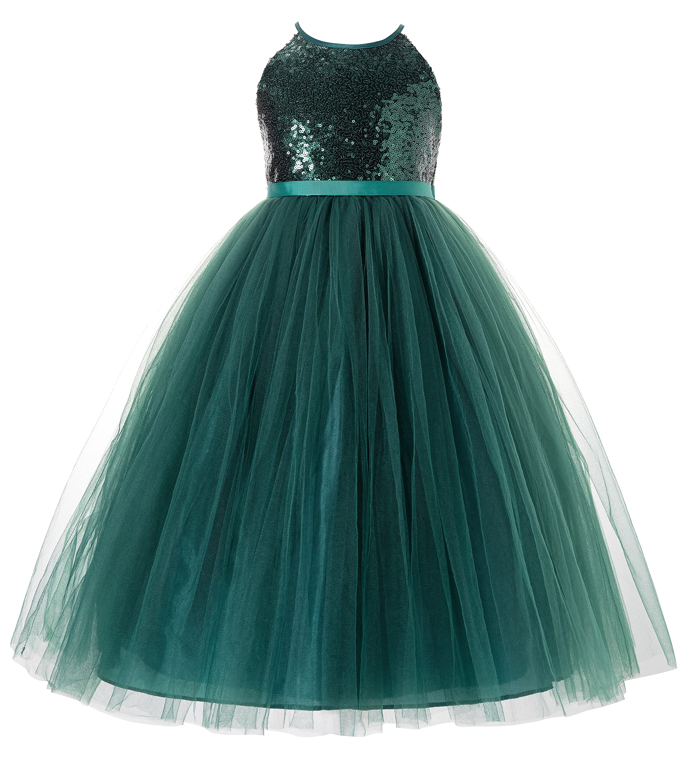 Sparkly Sequin Halter Flower Girl Dress for Kids - Elegant Princess Ballroom Dance Gown 2024 | Perfect for Weddings, Pageants & Special Occasions