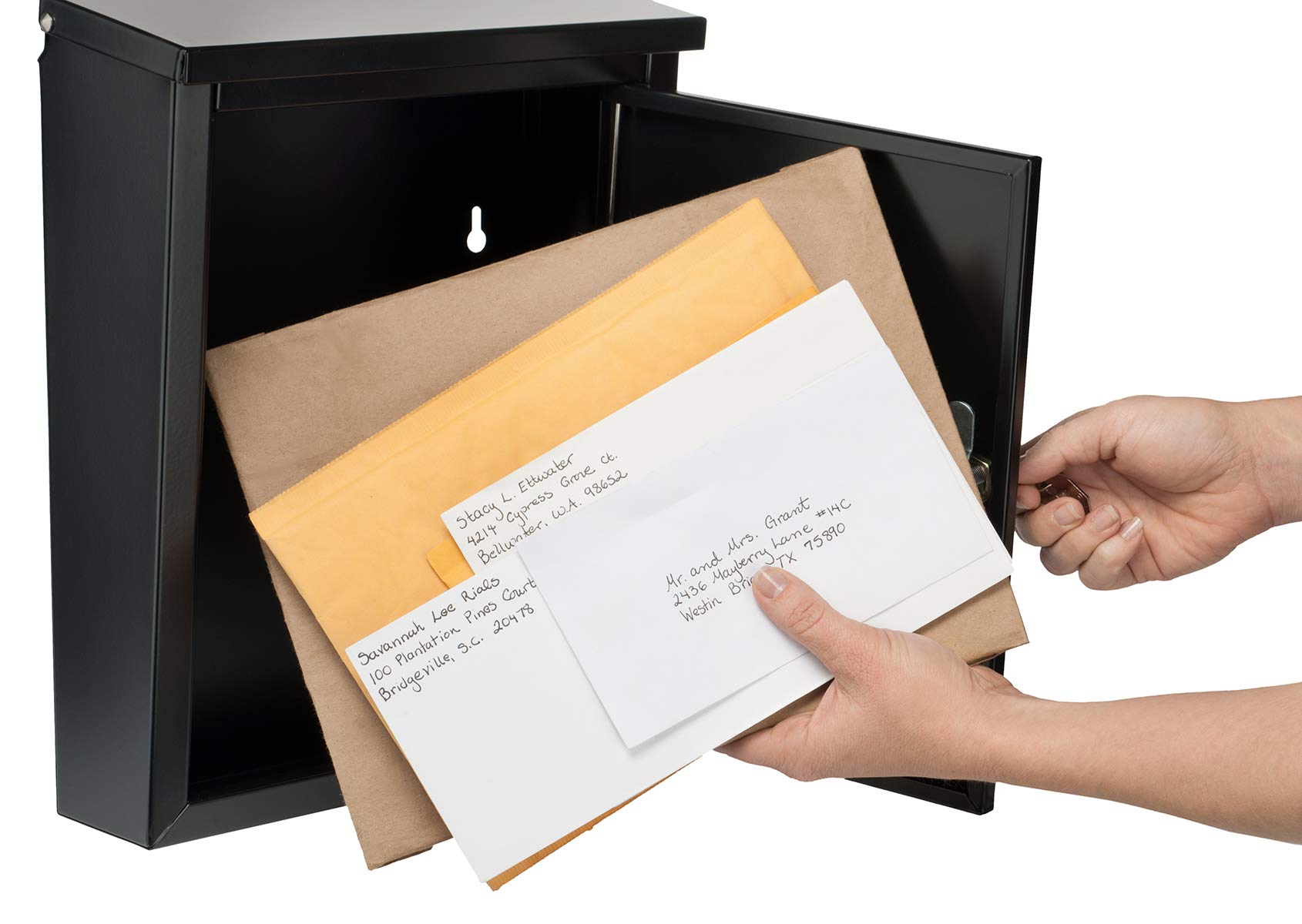 ARCHITECTURAL MAILBOXES 2580B-10 Chelsea Black Locking Wall Mount Mailbox - Medium Size, Secure Mailbox for Home & Office - Perfect for Apartments, Houses & Commercial Buildings