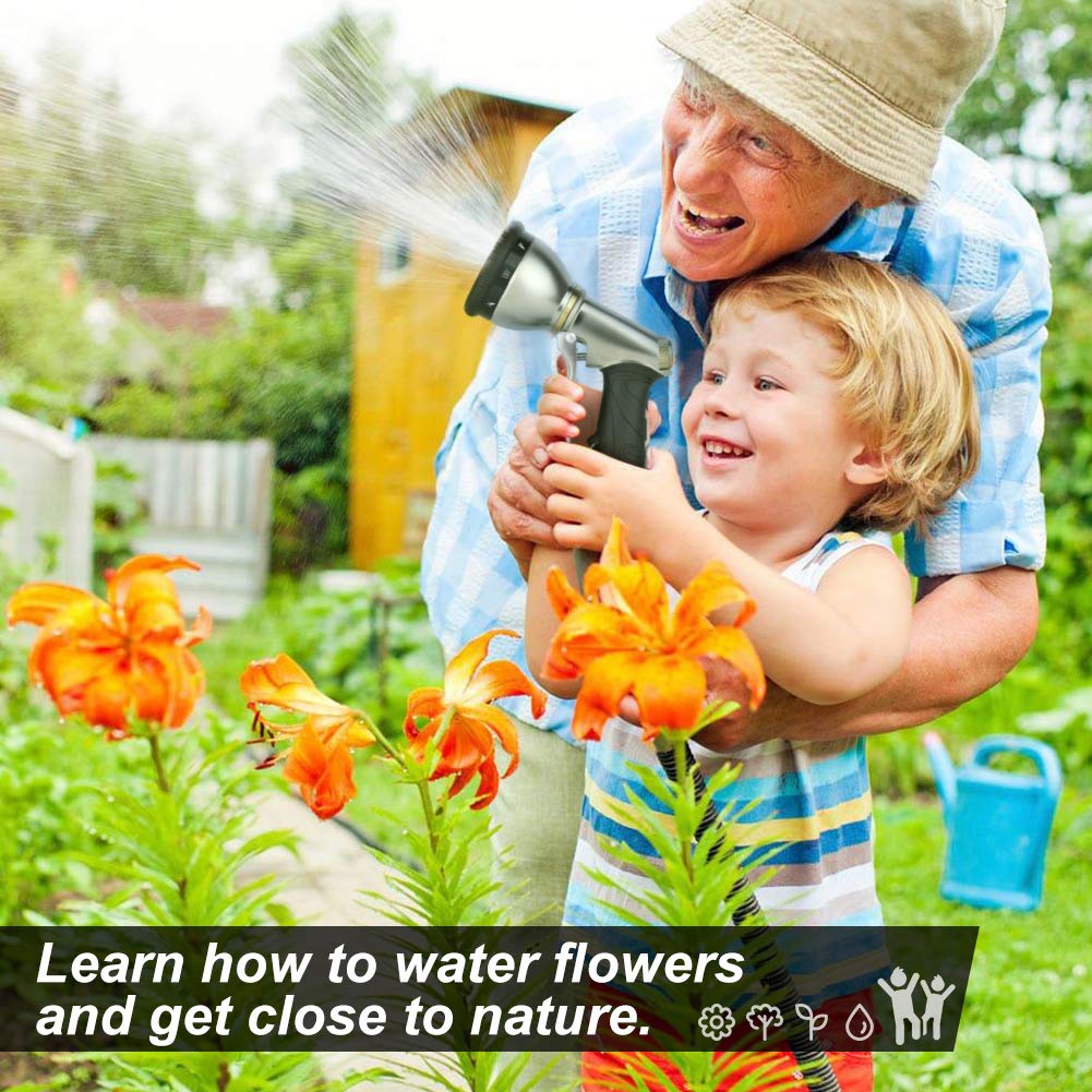 Heavy Duty Metal Garden Hose Nozzle with 9 Adjustable Spray Patterns - Front Trigger Sprayer for Cleaning, Watering Plants, Washing Cars, Bathing Pets | Perfect for Outdoor Gardening, Car Detailing & Pet Care