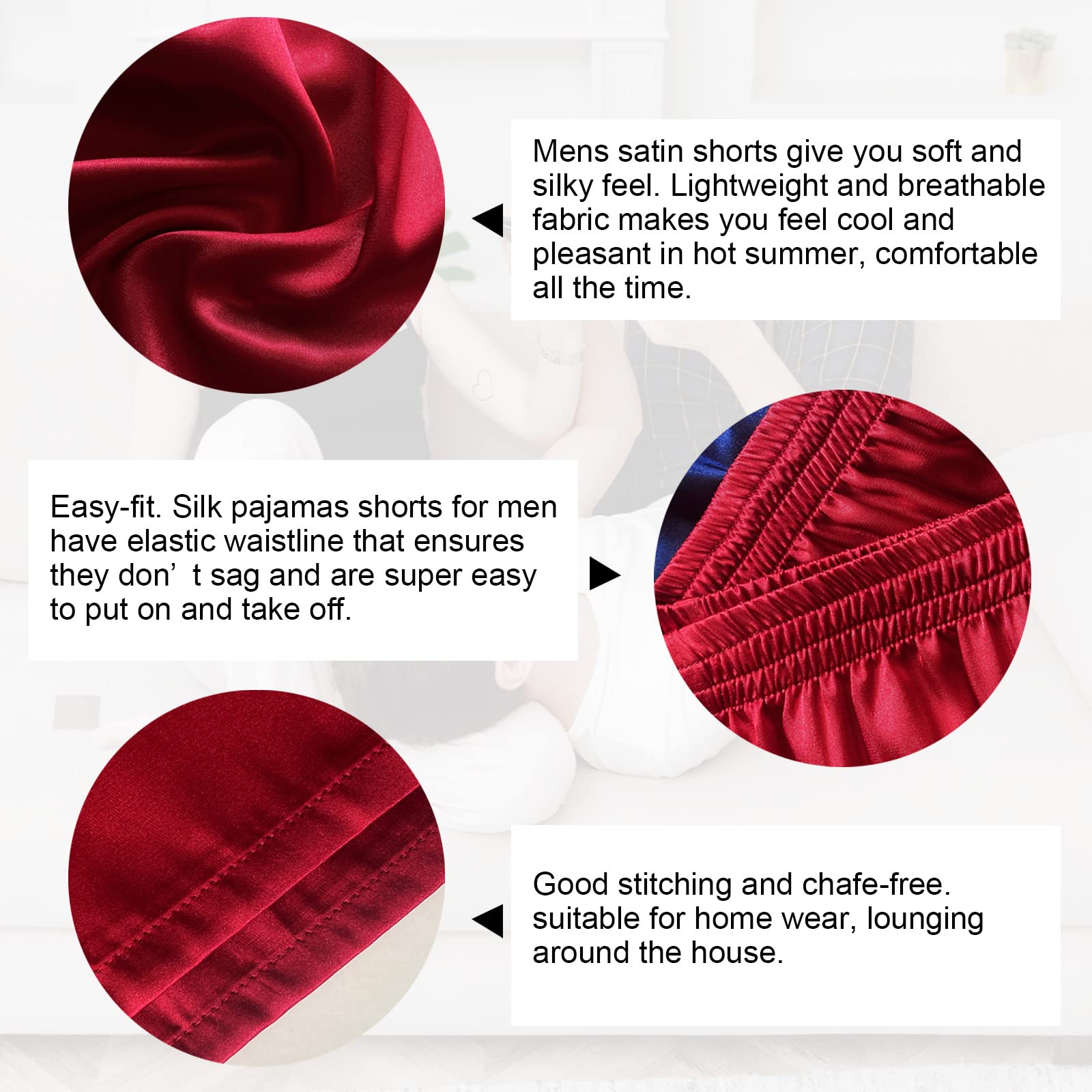 Men's Satin Boxer Shorts - Silk Feeling Sleepwear & Lounge Pajama Shorts - Perfect for Sleeping, Lounging & Travel