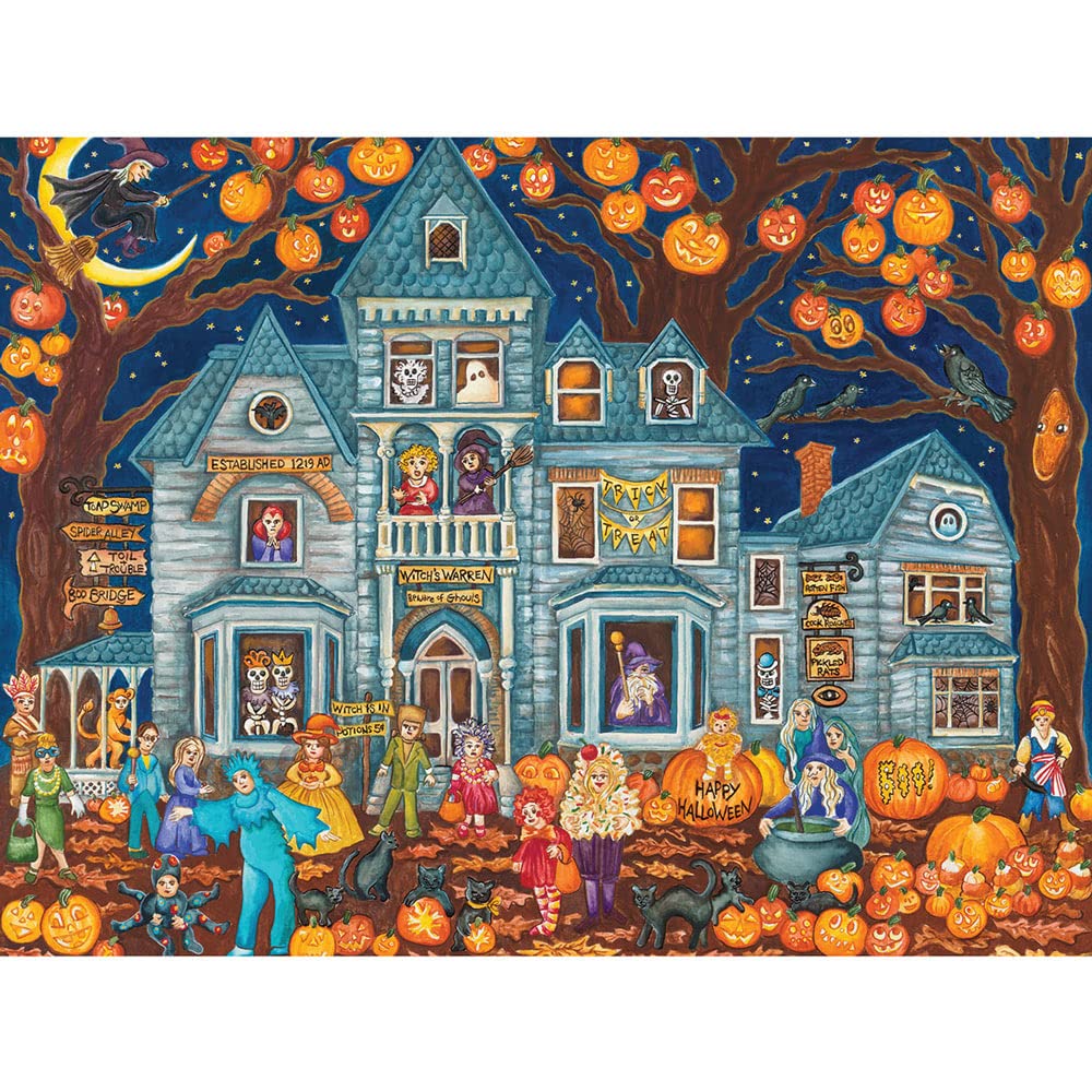 1000 Piece Jigsaw Puzzle for Adults - Haunted House Costume Parade by Artist Andrea Strongwater, 20x27 Inch Halloween Puzzle - Perfect for Family Game Night & Spooky Decor
