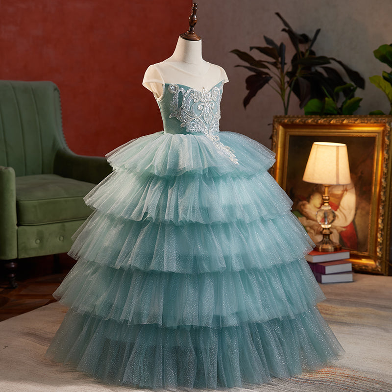 Royal Blue Tulle Flower Girl Dress with Lace & Sequins - Elegant Princess Party Dress for Weddings, Baptisms & Special Occasions