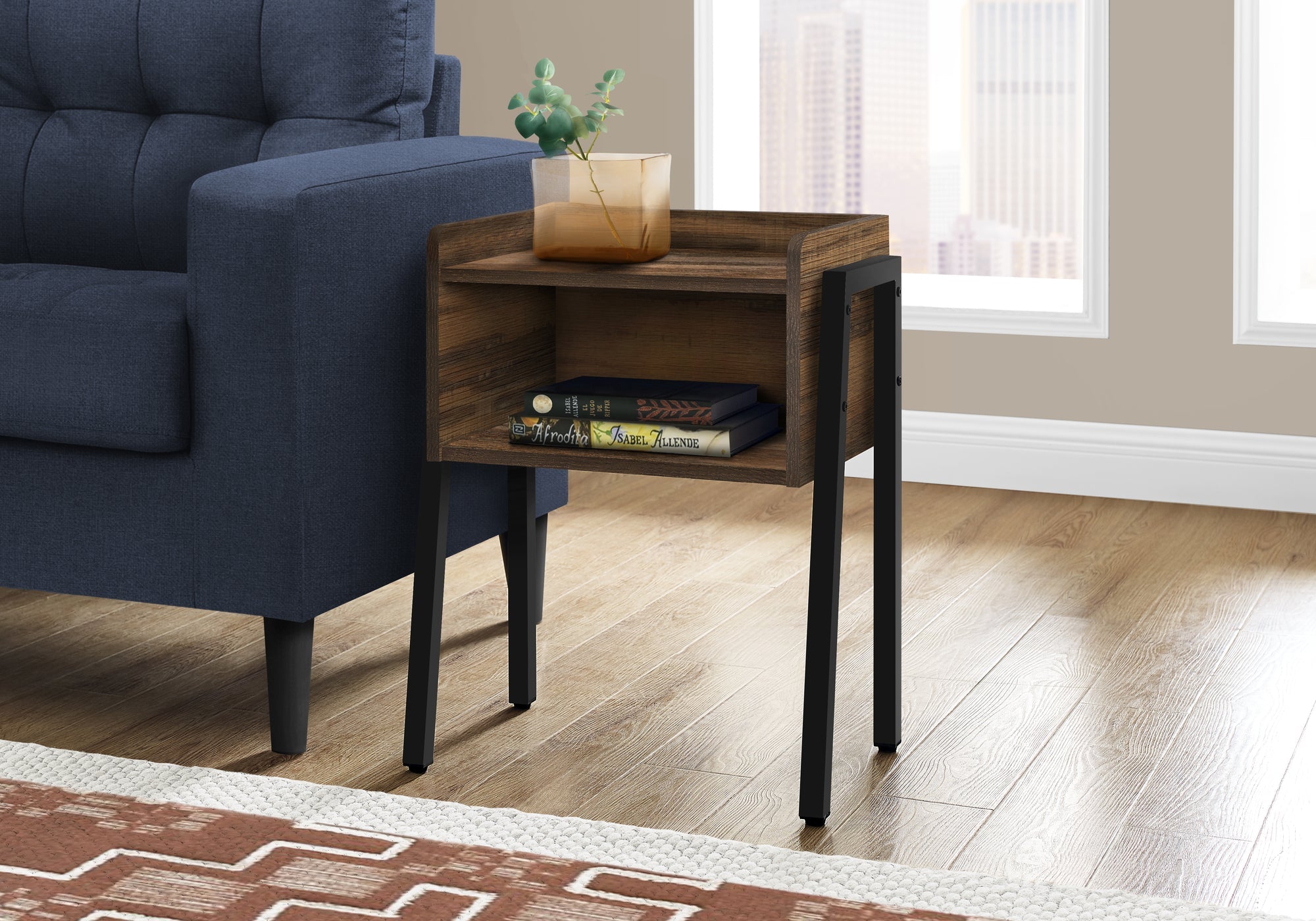 Reclaimed Wood Accent Table - 23 Inch Height, Brown Finish with Black Metal Legs - Perfect for Living Room, Bedroom, or Office Decor