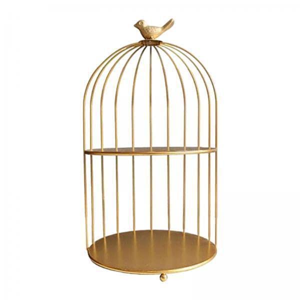 2Pcs Large Metallic Bird Cage Jewelry Holder - Vintage Makeup Organizer for Earrings, Necklaces & Perfume | Elegant Desk Decor & Cosmetic Storage for Bedroom, Bathroom or Vanity Display
