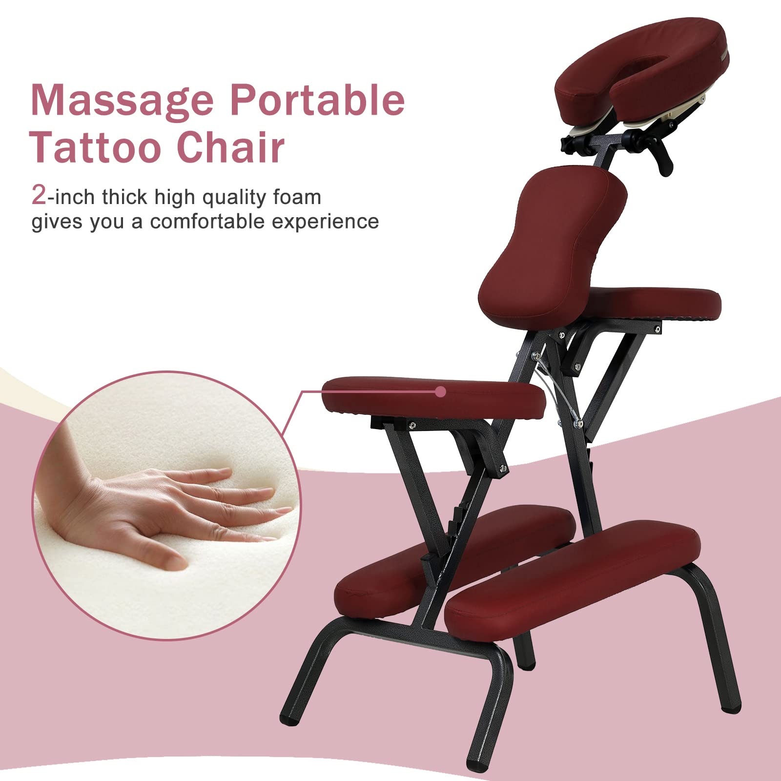 Portable Adjustable Massage Chair - Professional Folding Spa & Tattoo Chair with Face Cradle, 2