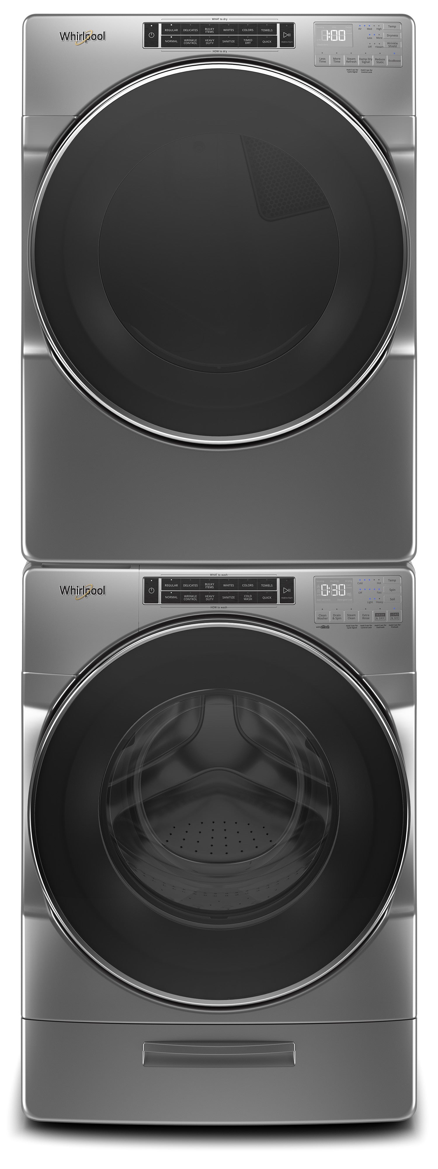 Whirlpool WFW8620HC 5.8 cu ft Front Load Washer & YWED8620HC 7.4 cu ft Electric Dryer Set - Chrome Shadow - Laundry Room Appliances for Home & Apartment