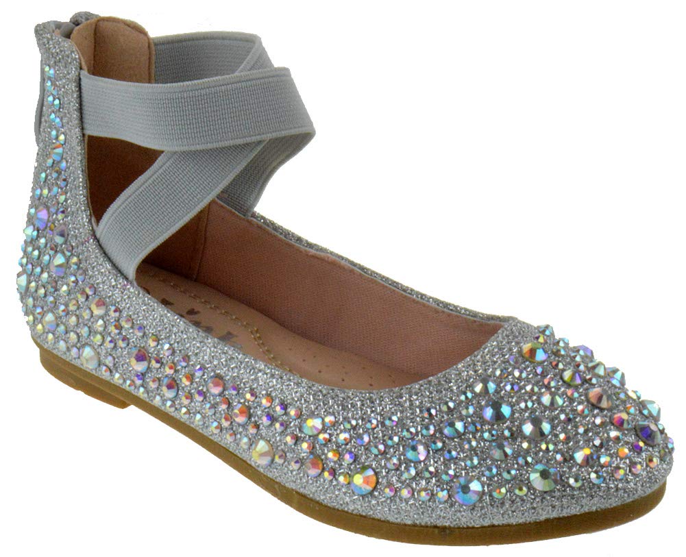 Link Larissa 83K Rhinestone Ballerina Flats for Little Girls - Sparkly Elastic Strap Ballet Shoes for Dance Class, Recitals & Dress Up Play