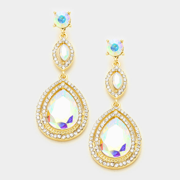 AB Double Teardrop Earrings in 14K Gold - Elegant Dangle Earrings for Women | Perfect for Weddings, Parties & Special Occasions