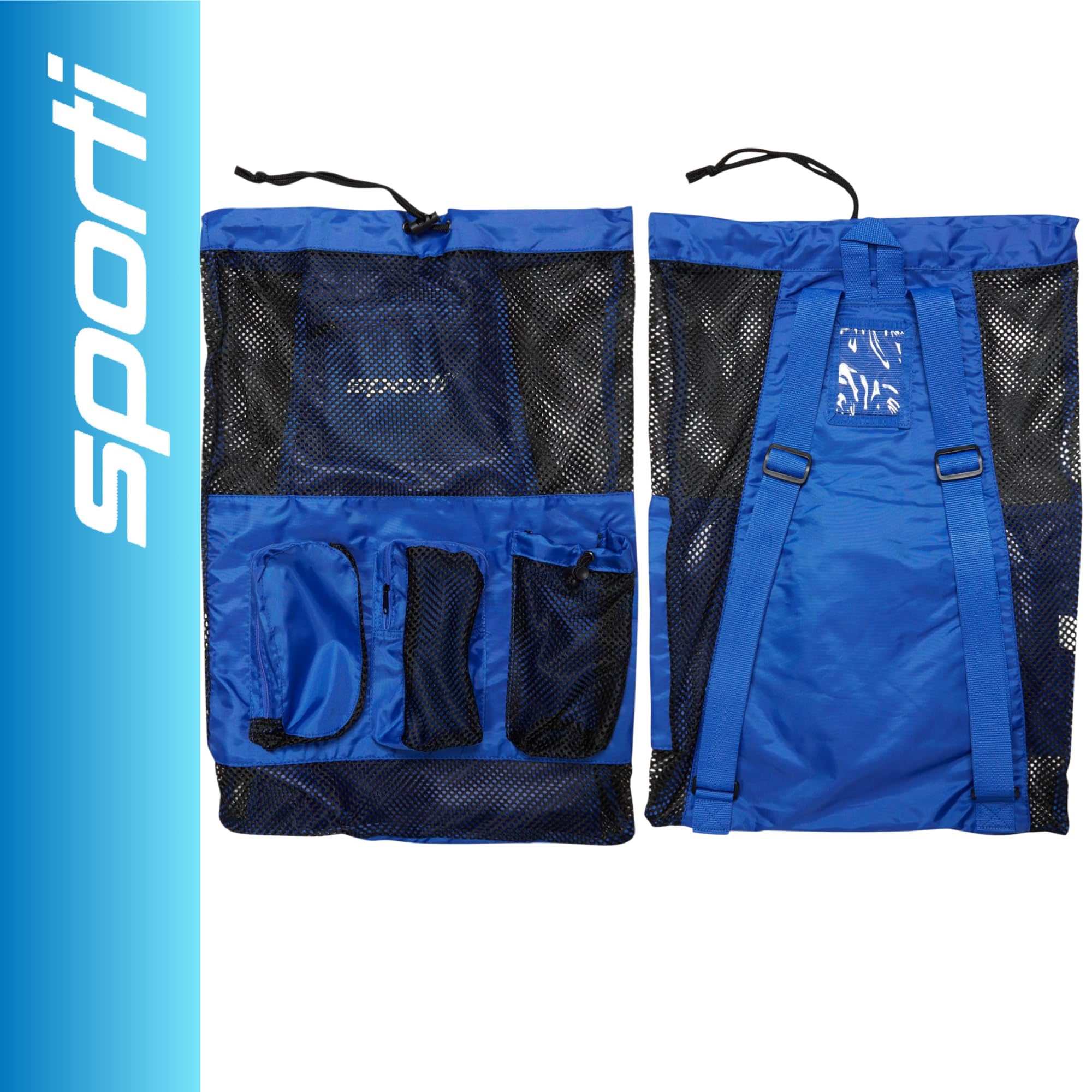 Sporti Waterproof Swimming Equipment Bag with Zipper Pocket & Mesh Drawstring Backpack - Large Gym Bag for Swim Gear, Workout Clothes & Sports Accessories - Perfect for Pool, Beach & Gym Use