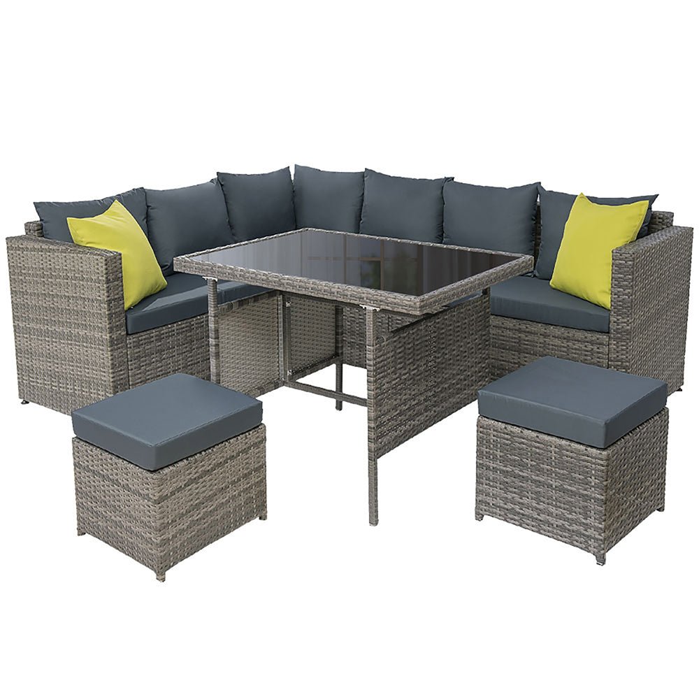 Hamilton 8-Piece Corner Outdoor Dining Set - Weather-Resistant Grey Patio Furniture for Backyard, Garden, and Poolside Entertaining