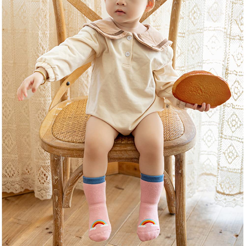 Non-Slip Baby Socks with Grips - 6 Pairs Anti-Skid Toddler Crew Socks for Girls & Boys - Perfect for Playtime, Daycare, and Learning to Walk