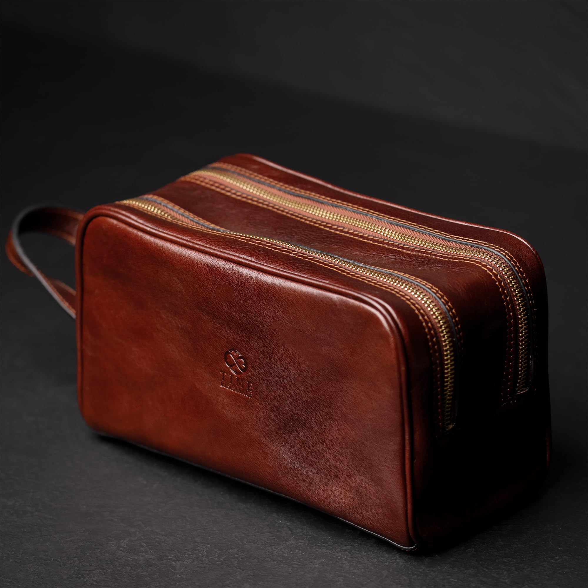 Premium Italian Leather Cosmetic Bag - Waterproof & Durable Toiletry Organizer for Travel, Gym & Daily Use | Elegant Dopp Kit for Men & Women