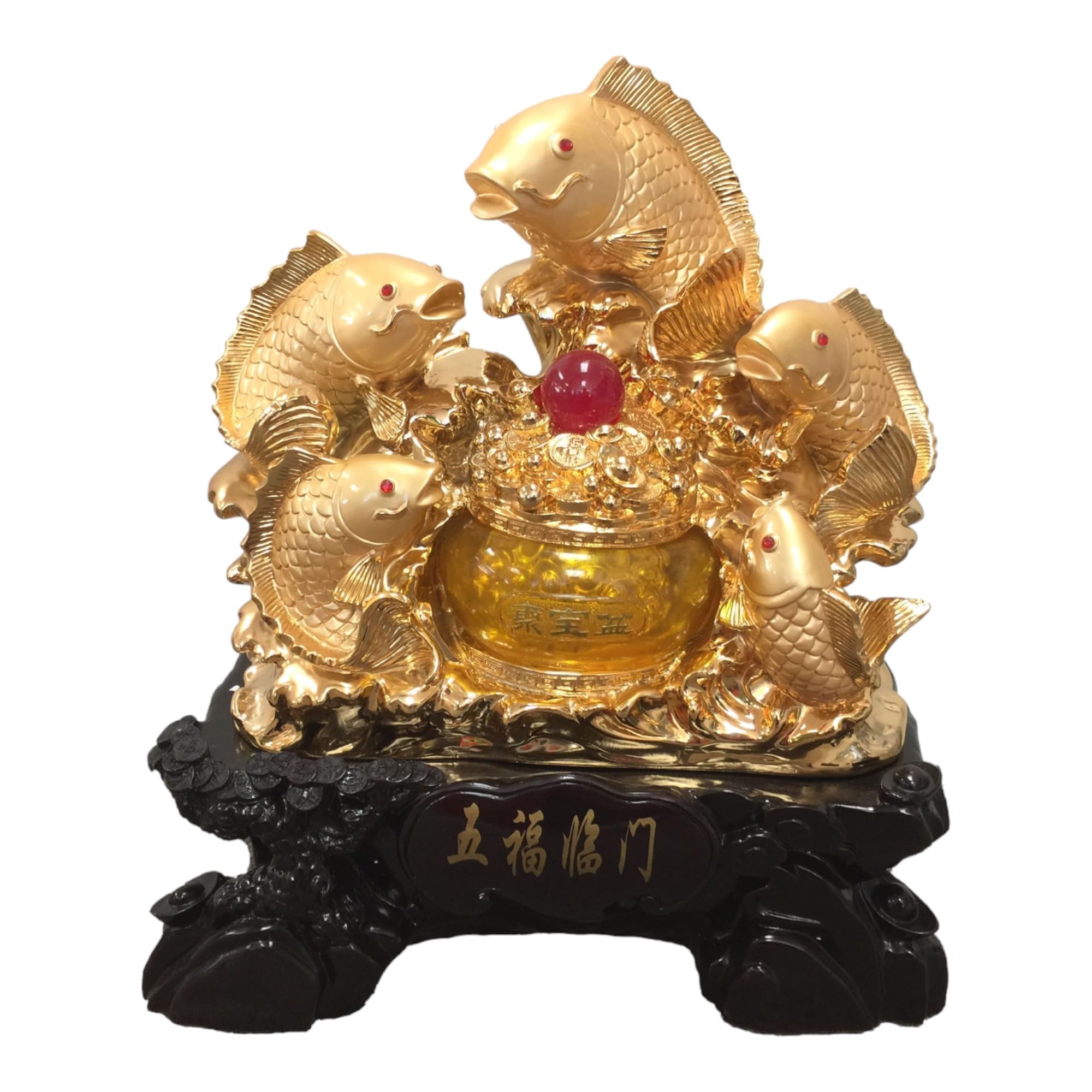 18 Inch Feng Shui 5 Golden Fishes Wealth Attracting Pot Statue - WuFuLingMen for Home Office Decor, Prosperity Gift & Money Luck Enhancement