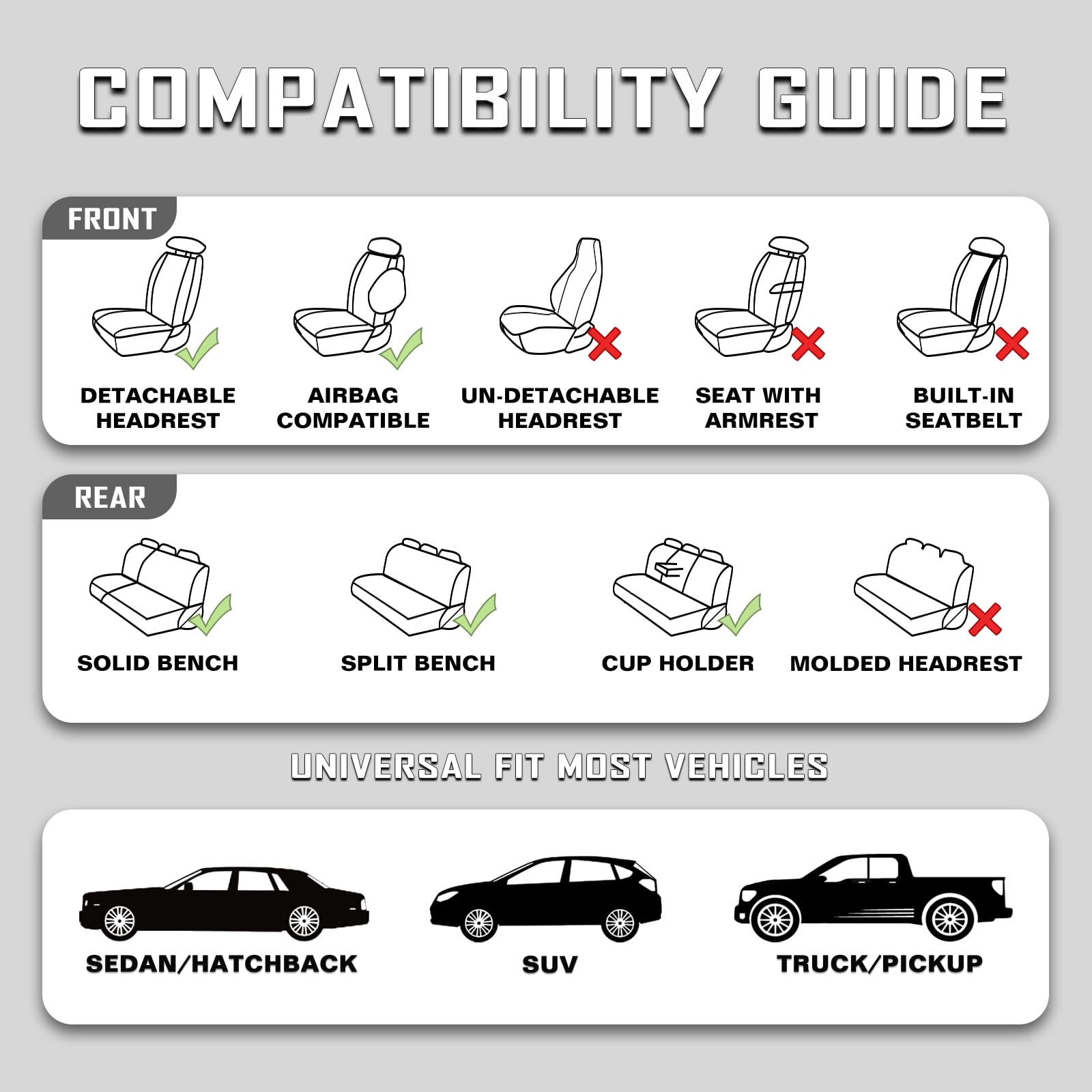 Premium Leather Car Seat Covers - Universal Fit for Cars, SUVs, Trucks & Sedans | Waterproof, Airbag Compatible & Scratch-Resistant | 5-Piece Set (Black) | Perfect for Road Trips, Daily Commute & Family Protection