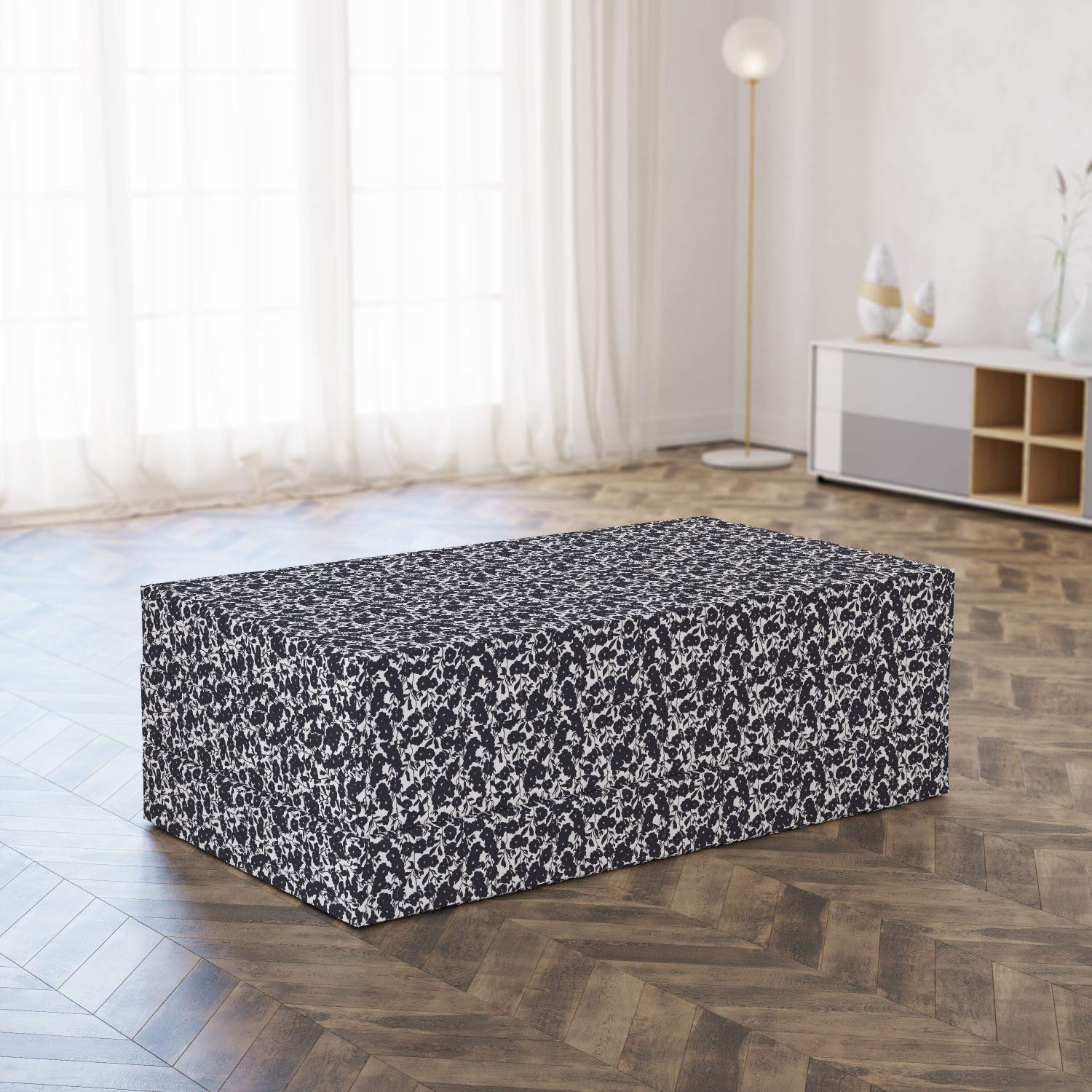 Ambesonne Black and White Foldable Mattress with Gardening Flowers Print, 78.7