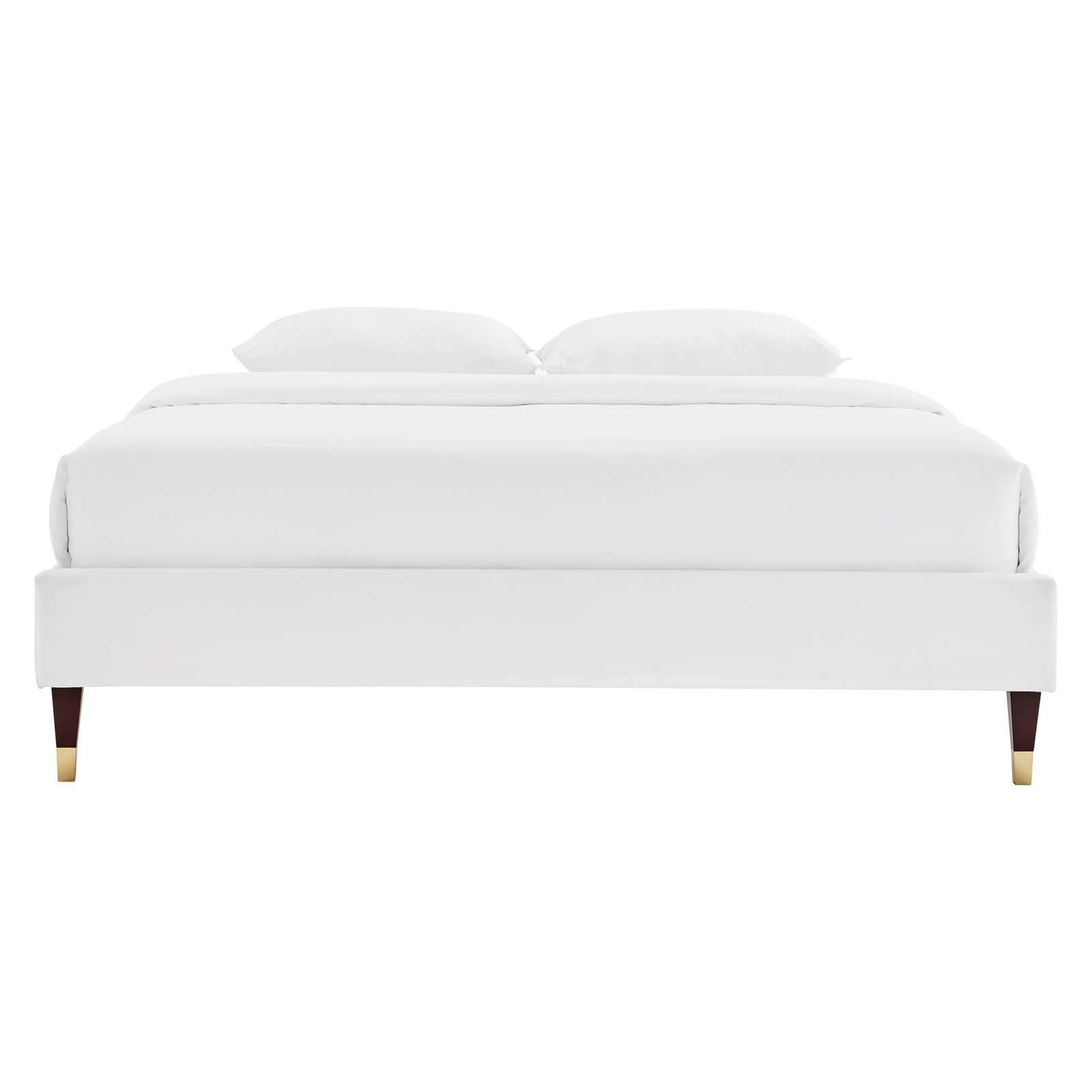 Modway MOD-6269-WHI Harlow Full Performance Velvet Platform Bed Frame - Queen Size White Modern Bedroom Furniture for Small Spaces & Apartment Living