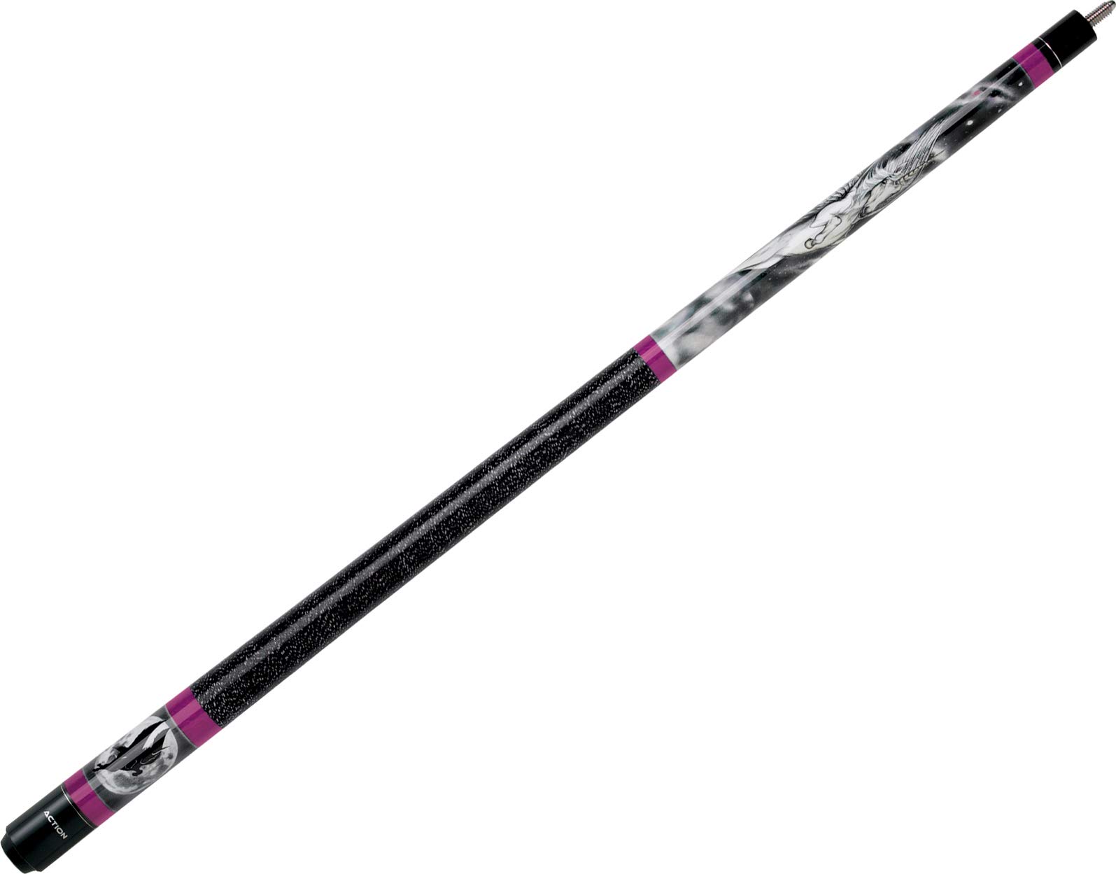 ADV07 Purple Black White Unicorn Pool Cue Stick - Professional Billiard Accessory for Action & Adventure Game Rooms, Home Bars, and Tournament Play