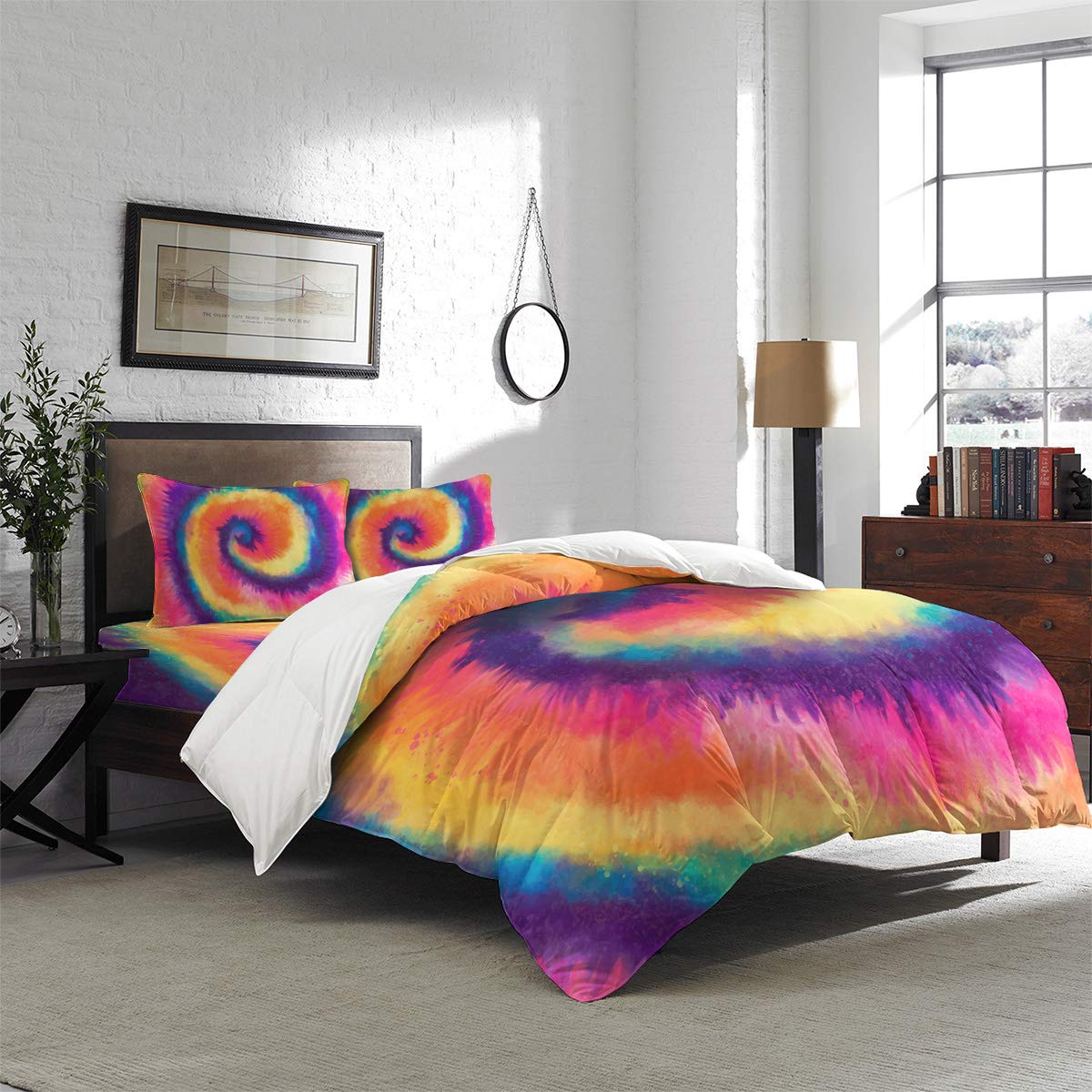 4-Piece Full Size Duvet Cover Set - Luxury Soft Tie-Dye Spiral Design Bedding with 1 Duvet Cover, 1 Fitted Sheet & 2 Pillowcases - Perfect for Master Bedroom, Guest Room & Dorm Decor