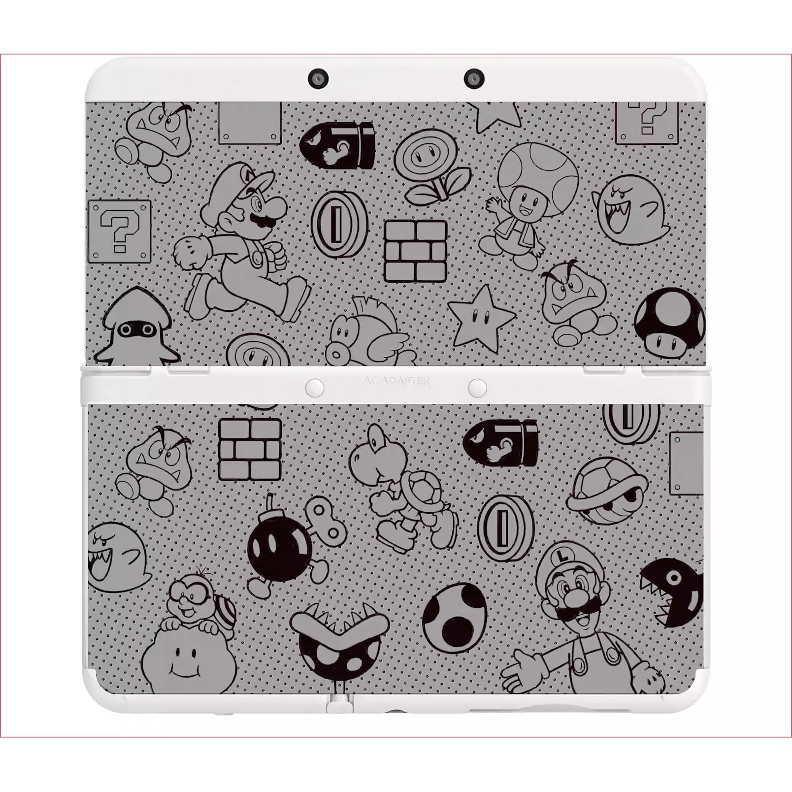 Customized Mario Grey Limited Edition Faceplate Replacement Shells for New 3DS XL - Top & Bottom White/Black Back Cover Plates - Perfect for Gaming Enthusiasts & Collectors