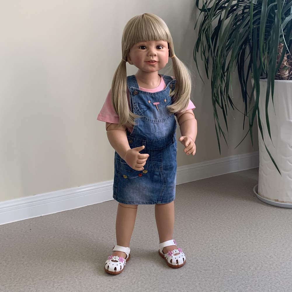 34 Inch Realistic Reborn Baby Doll - Lifelike Full Body Hard Vinyl Toddler Girl with Long Hair | 3 Year Old Dress Model | High Quality Collectible (No Girl Parts) | Perfect for Nursery Decor, Photography Props, and Gift Giving