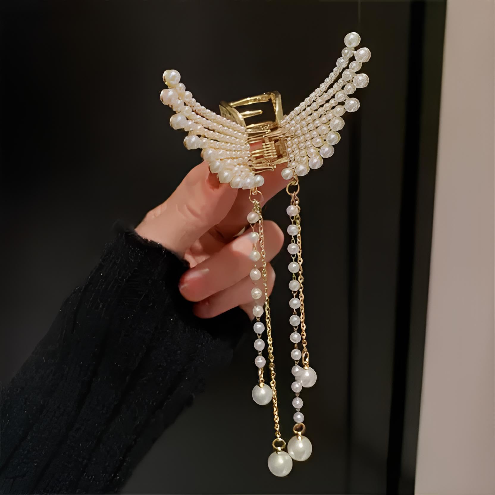 Korean Butterfly Hair Clips with Crystal Pearls & Tassels - Elegant Hair Accessories for Women, Shiny Hair Pins for Birthday Parties, Weddings & Daily Fashion