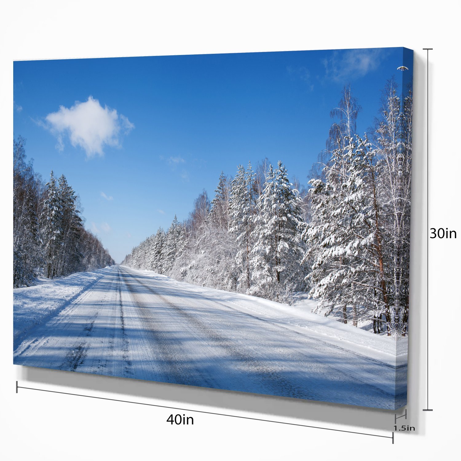 Winter Road Landscape Photography Canvas Art Print - Stunning Snowy Scenery Wall Decor for Living Room, Bedroom & Office