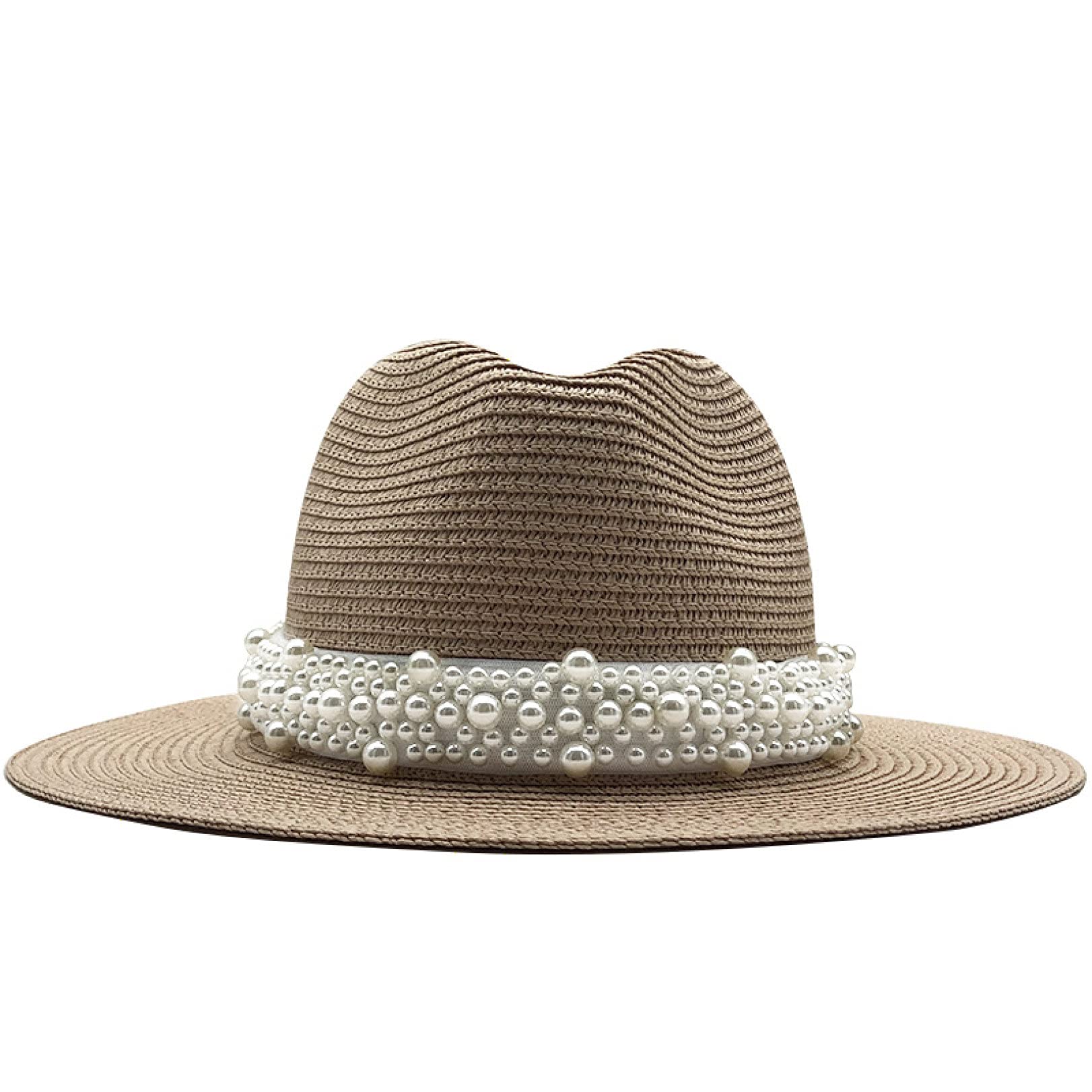 YURASIKU Women's Lightweight Straw Fedora Hat with Adjustable Pearl Band - Handmade Sun Hat for Vacation, Beach, Summer Outfits & Outdoor Activities