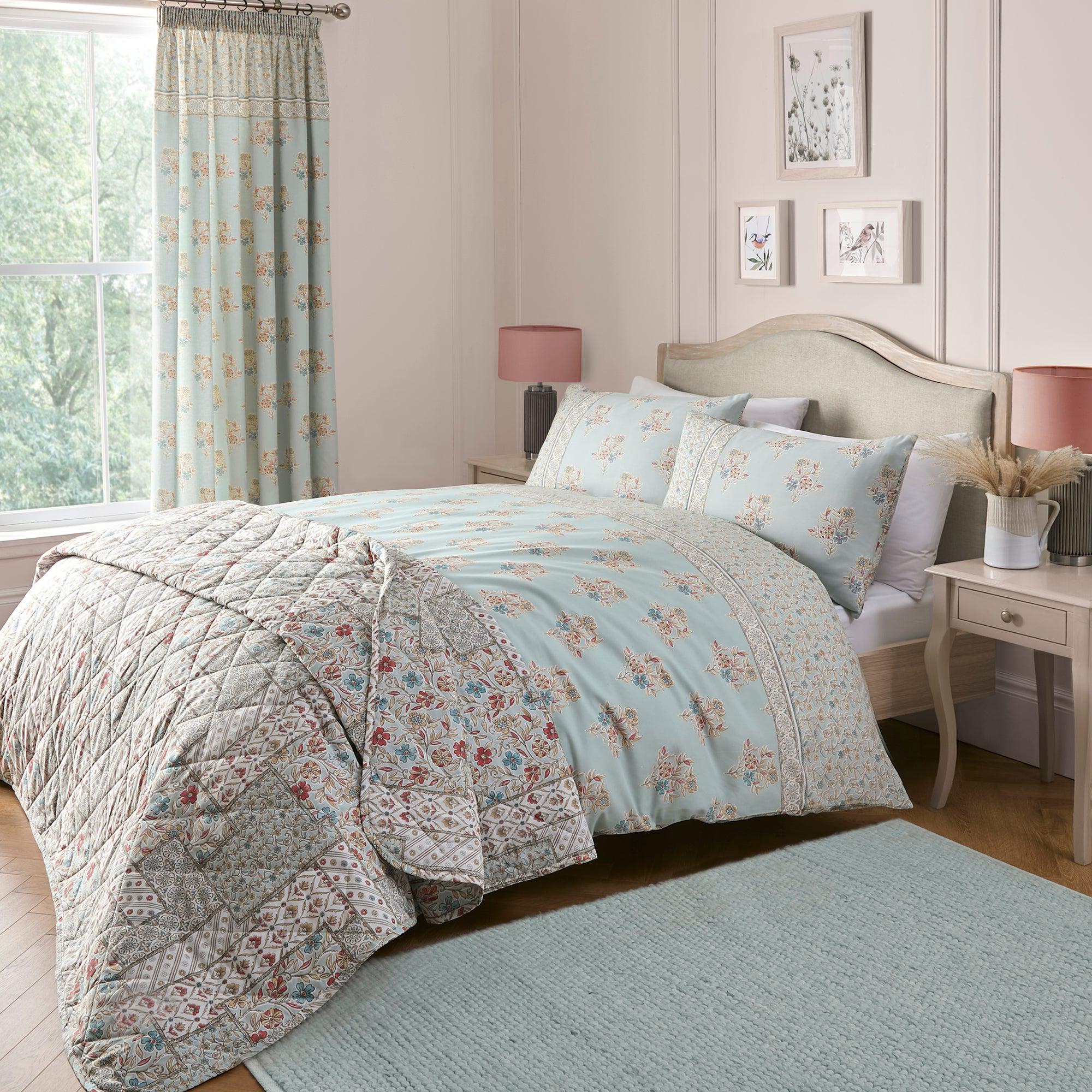 Dreams & Drapes Lorena Patchwork Duvet Cover Set - Duck Egg Blue Bohemian Style Bedding - Perfect for Master Bedroom, Guest Room & Boho Chic Home Decor