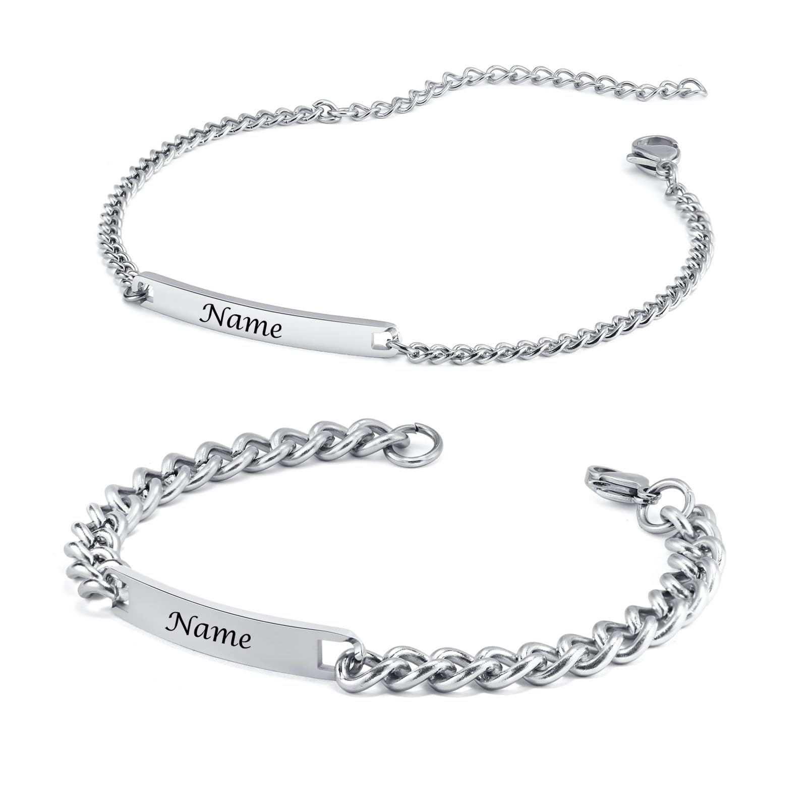 Personalized Engraved Cuban Couple Bracelets - Custom Name Matching Bracelets for Couples, BFF, Brothers & Sisters - Romantic Gift for Anniversary, Valentine's Day & Family Bonding